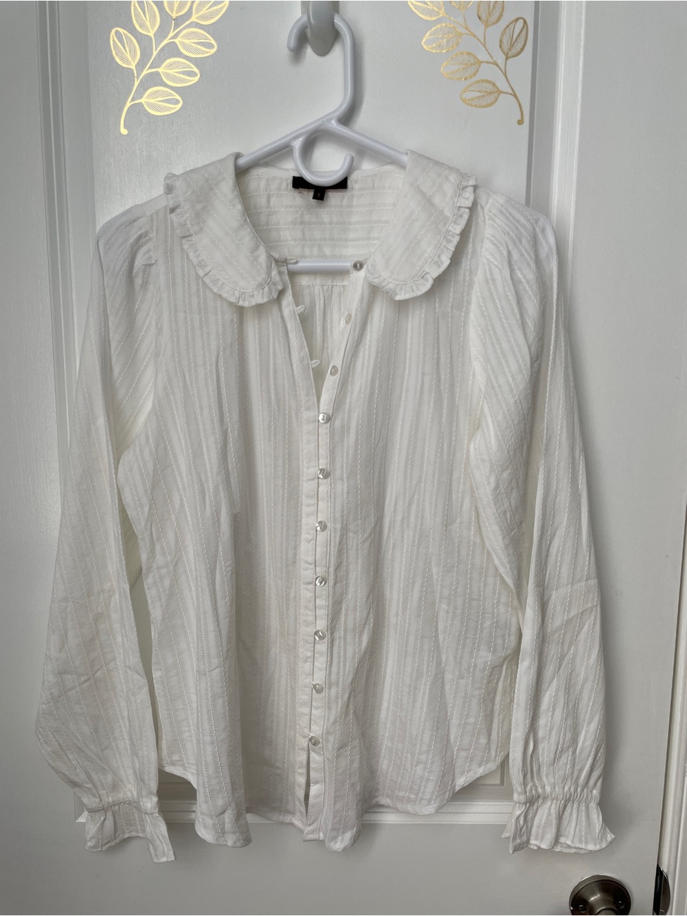 Quince sz S Embroidered organic Cotton Ruffle Collar Long Sleeve cottage Blouse - Picture 5 of 13